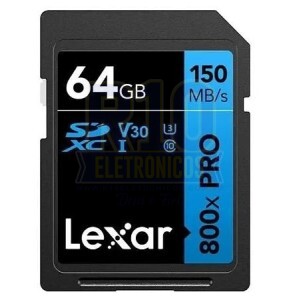 MEMÓRIA SDXC 64GB LEXAR 800X PRO 150MB/S U3 V30 4K C10