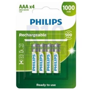 PILHA PHILIPS RECARREGÁVEL AAA C/4 1000MAH R03B4RTU10/97 1000 CARGAS