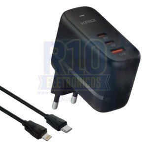 CARREGADOR USB KAIDI KD-680CL 65W LIGHTING 2USB-C 1USB-A PD/QC3.0