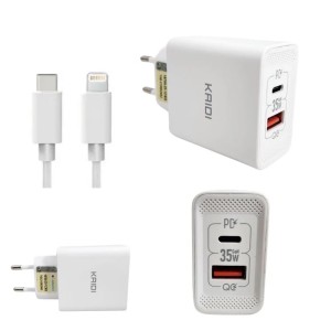 CARREGADOR USB KAIDI KD-671CL USB-C/LIGHTNING GAN 35W