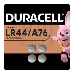 BATERIA LR44/A76 DURACELL PX76A/V13G4 CARTELA C/4 ALCALINA