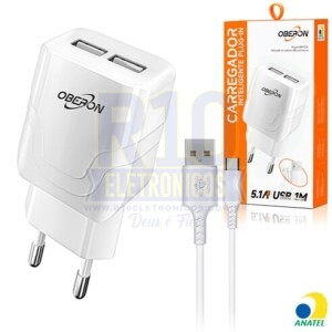 CARREGADOR USB TIPO-C OBERON OR-IC036/C COM 2USB 5.1A